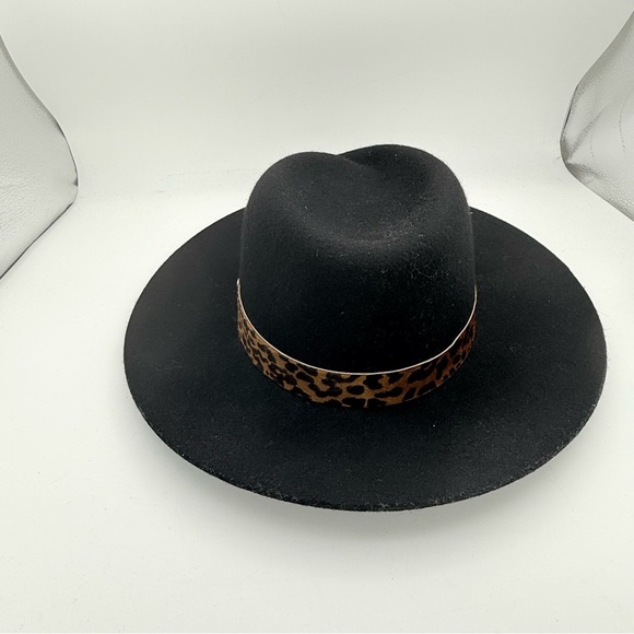 Rag & Bone - women’s fedora black 100% wool & 100% haircalf tiger print trim M - Picture 8 of 9